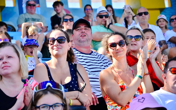 Audience enjoying a dolphin show in Hurghada.