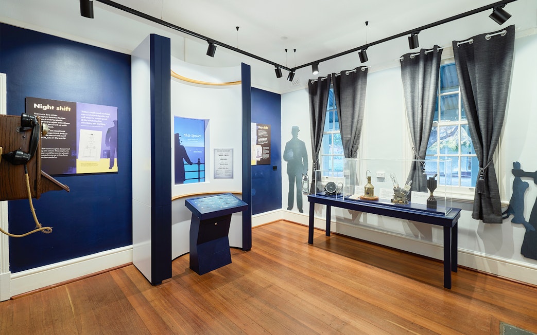 Cape Naturaliste Lighthouse museum interior with historical exhibits and informational displays.