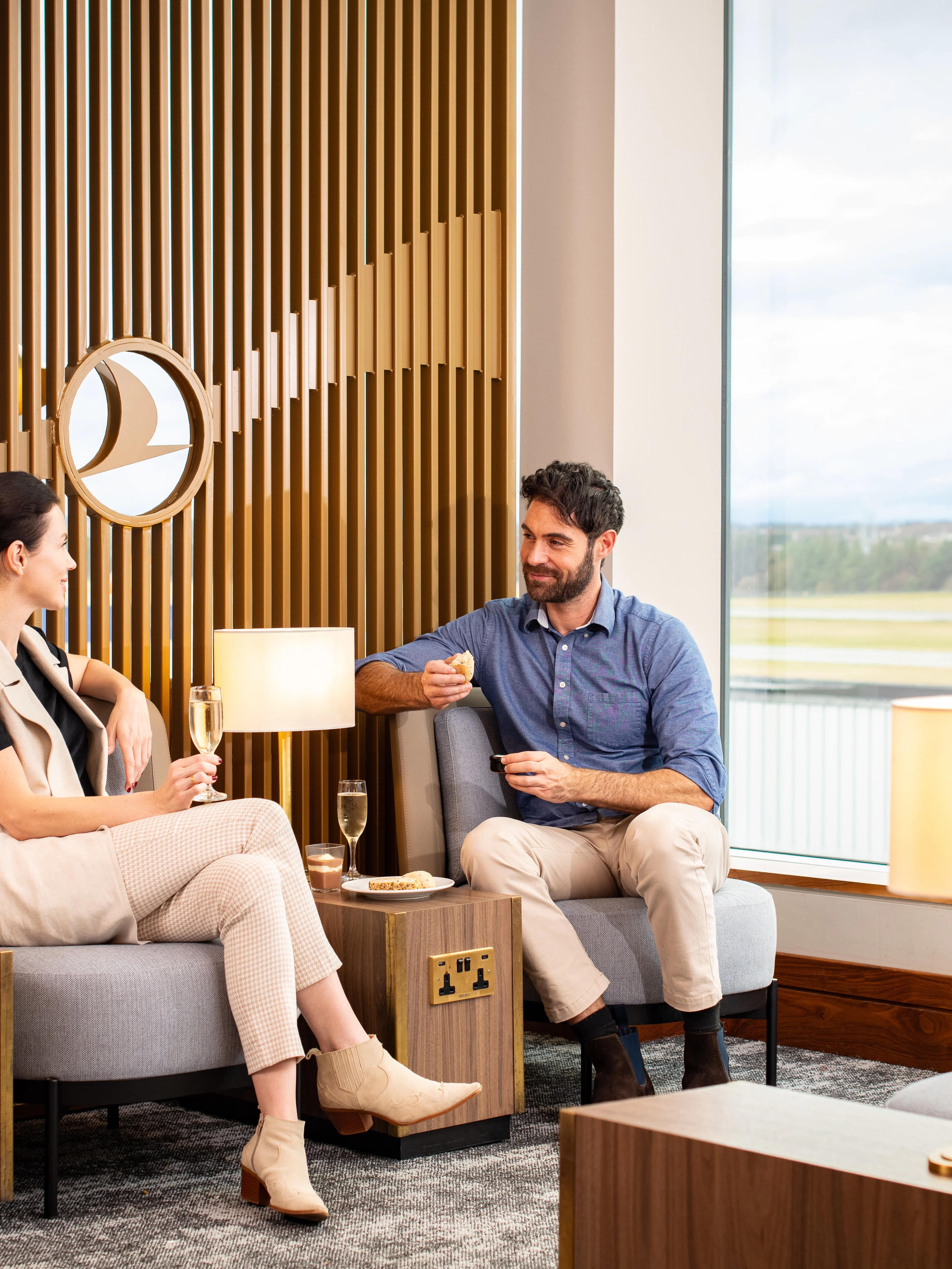 Guests relaxing at Turkish Airlines Lounge, Edinburgh Airport.
