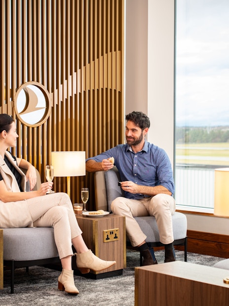 Guests relaxing at Turkish Airlines Lounge, Edinburgh Airport.