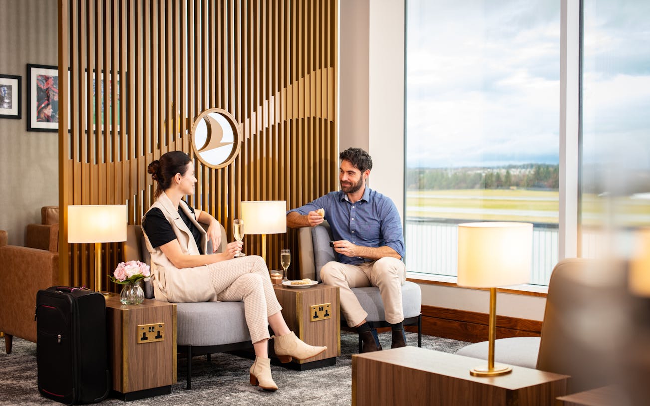 Guests relaxing at Turkish Airlines Lounge, Edinburgh Airport.