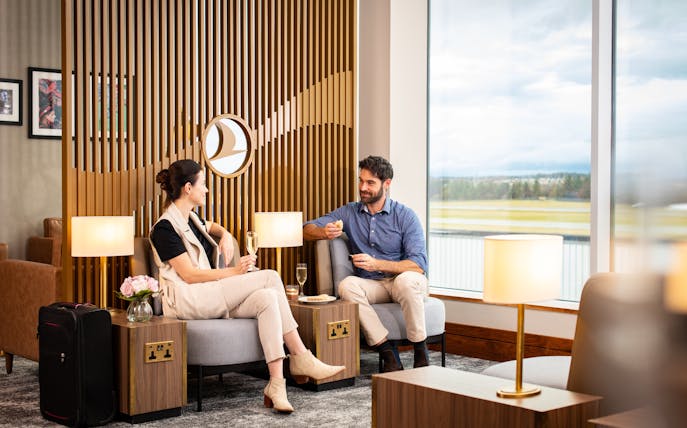Guests relaxing at Turkish Airlines Lounge, Edinburgh Airport.