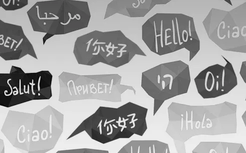 Multilingual speech bubbles for Barcelona Language Exchange Night.