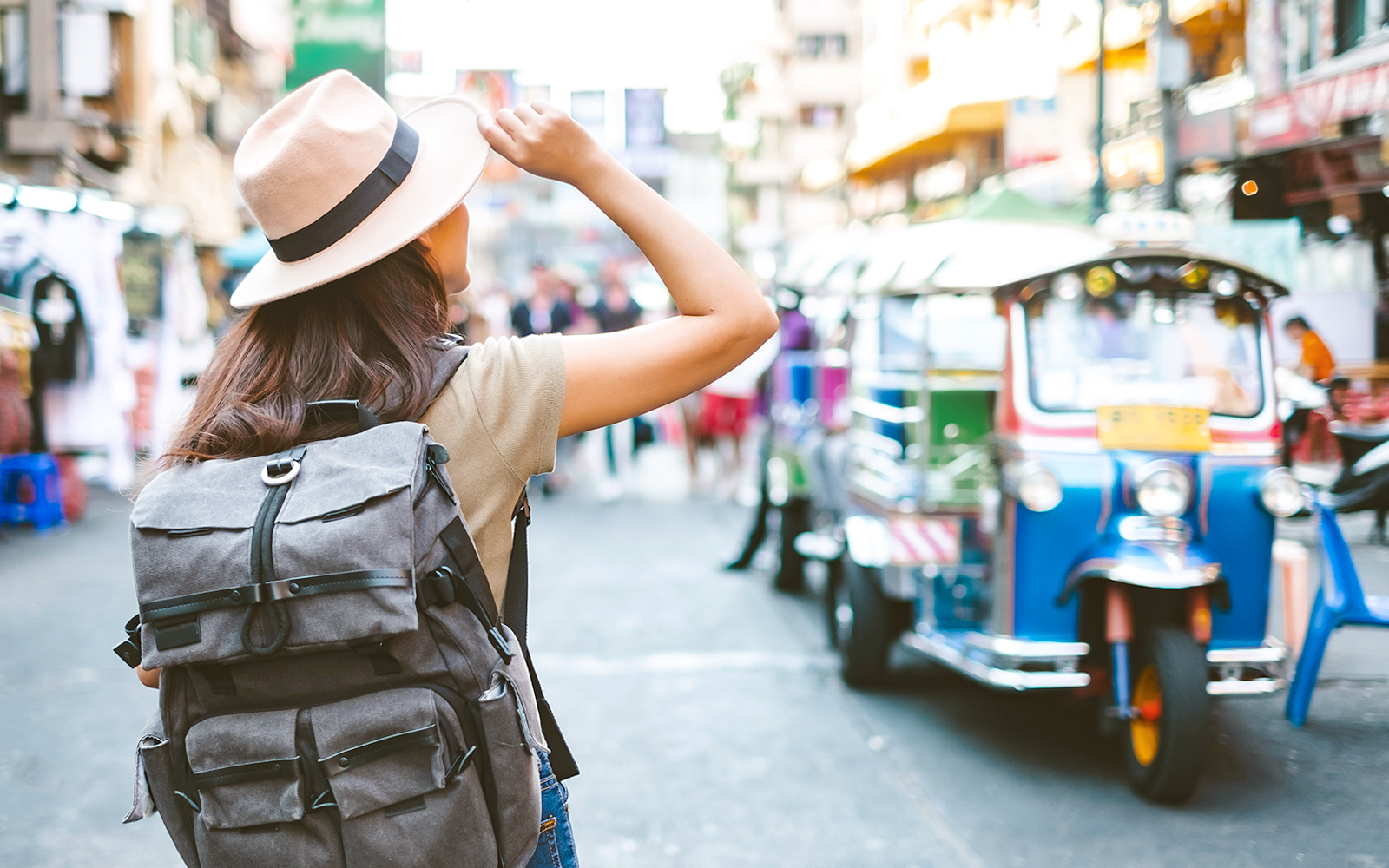 A tourist walking and exploring Bangkok