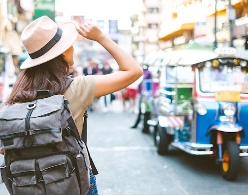 A tourist walking and exploring Bangkok
