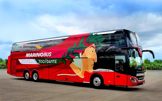 Marino Bus with Dante artwork for Matera to Naples Metropark route.