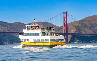 Ferry sailing near the Golden Gate Bridge in San Francisco.