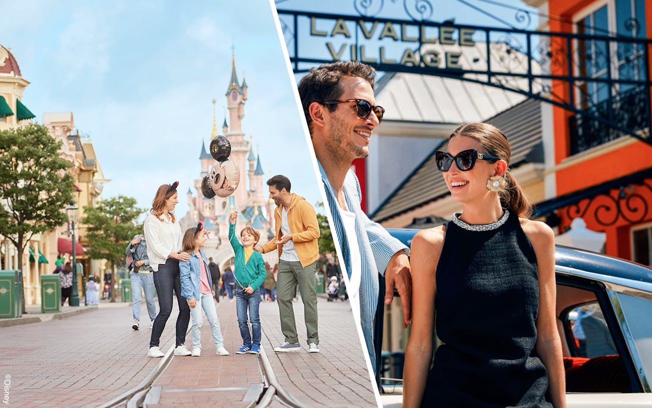Couple enjoying shopping at La Vallée Village, Paris, France.