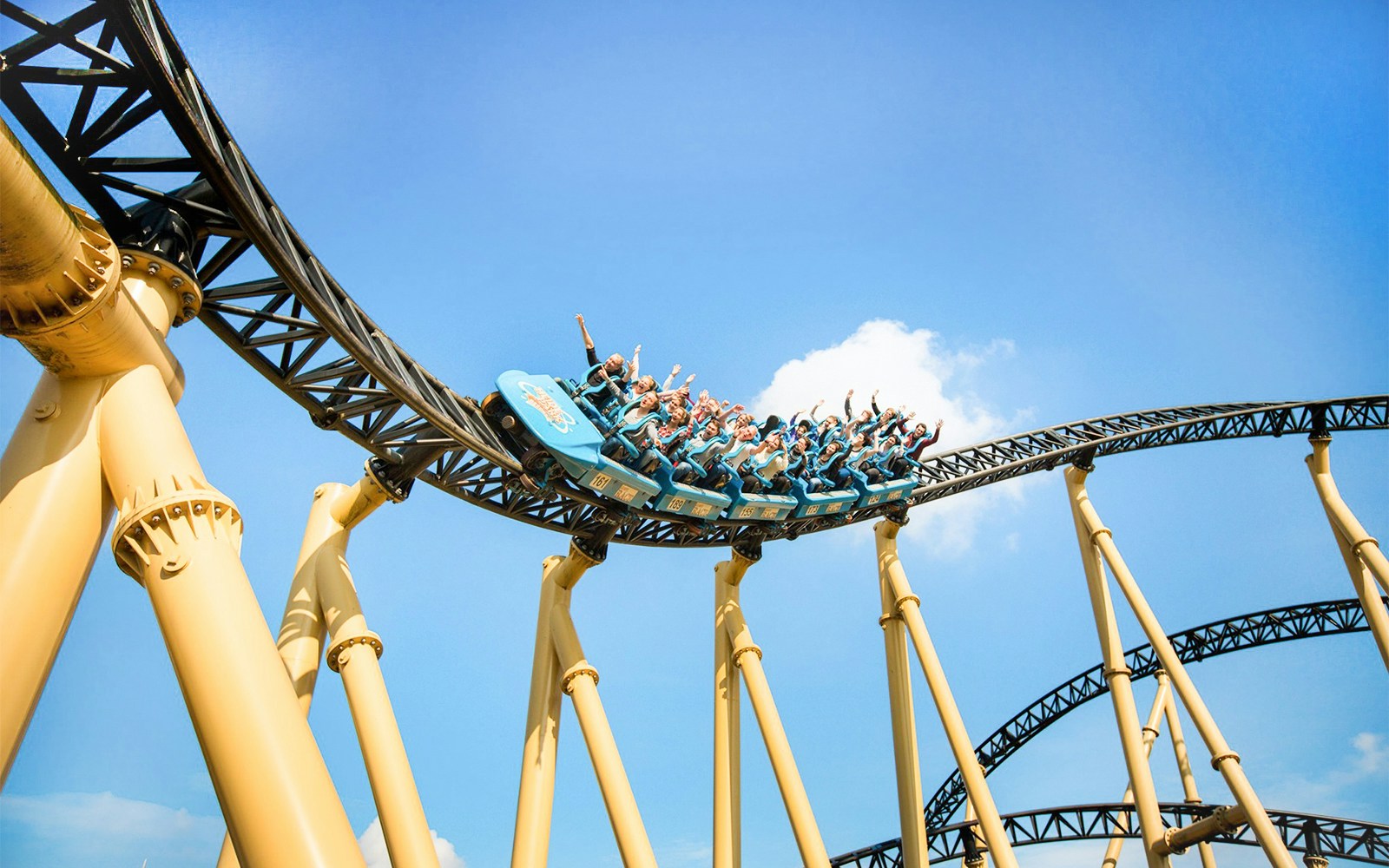 Roller coaster ride on Desert Race at Heide Park Resort, Hamburg.
