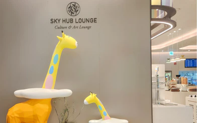 Toy giraffes at Sky Hub Lounge, Seoul Incheon Airport East Concourse.