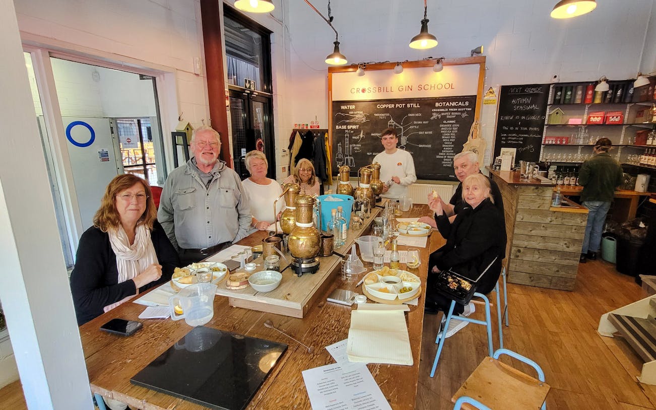 Guests enjoying a tasting session at Crossbill Gin School in Glasgow.