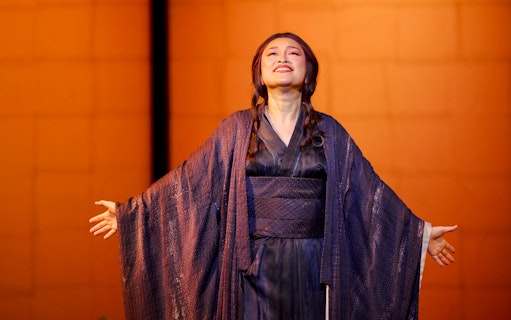 Performer in Madama Butterfly opera on stage in Sydney.