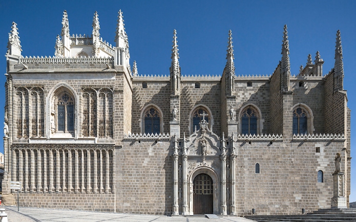 Gothic facade of Monastery of San Juan de los Reyes in Toledo, Spain.