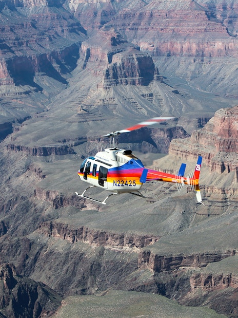 Helicopter flying over the North Grand Canyon.