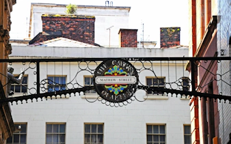 Mathew Street sign in Cavern Quarter, Liverpool.