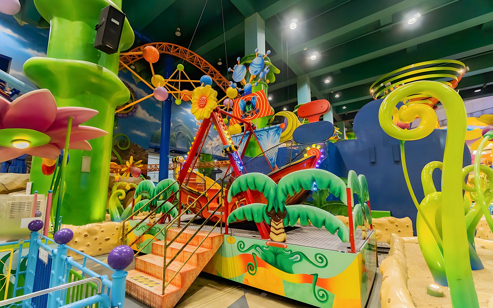 Colorful ride at Berjaya Times Square Theme Park with vibrant decorations and playful structures.