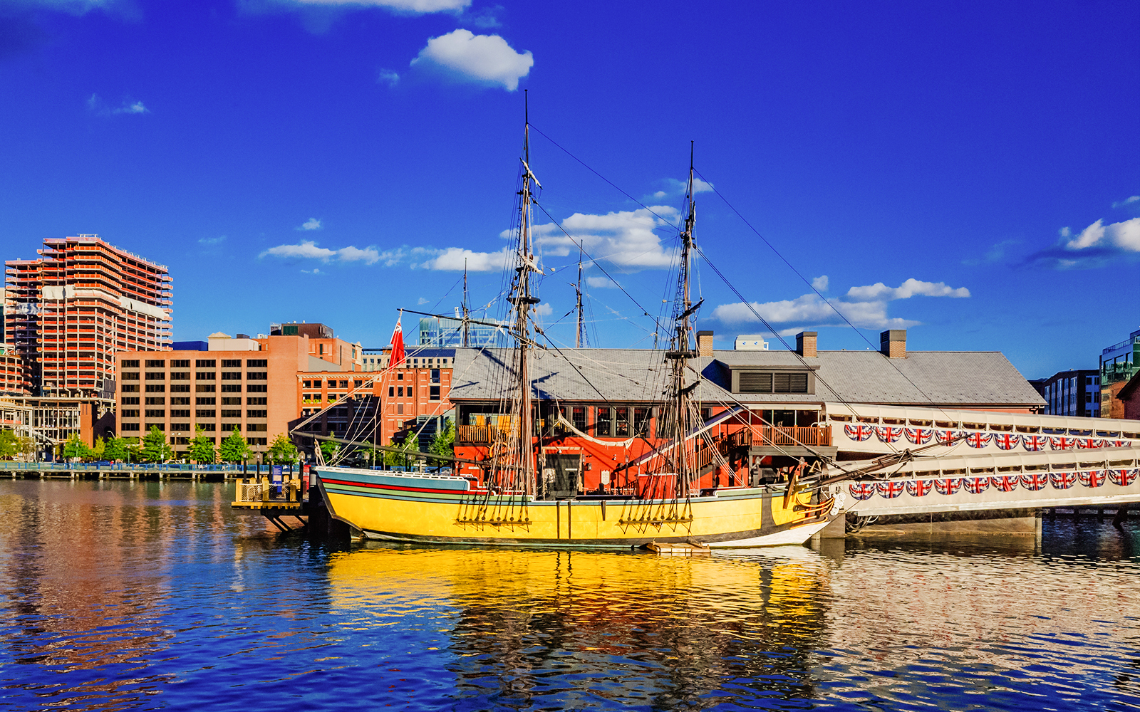 Boston Tea Party Ship docked at the museum over Fort Point Channel, Boston, USA.
