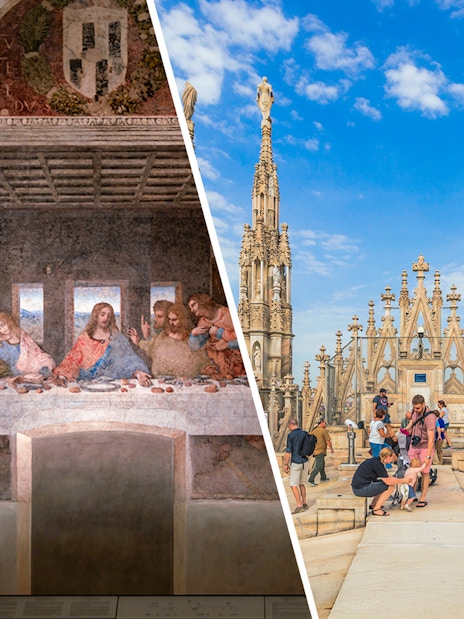 Visitors viewing Da Vinci's Last Supper and exploring Milan's Duomo rooftop.