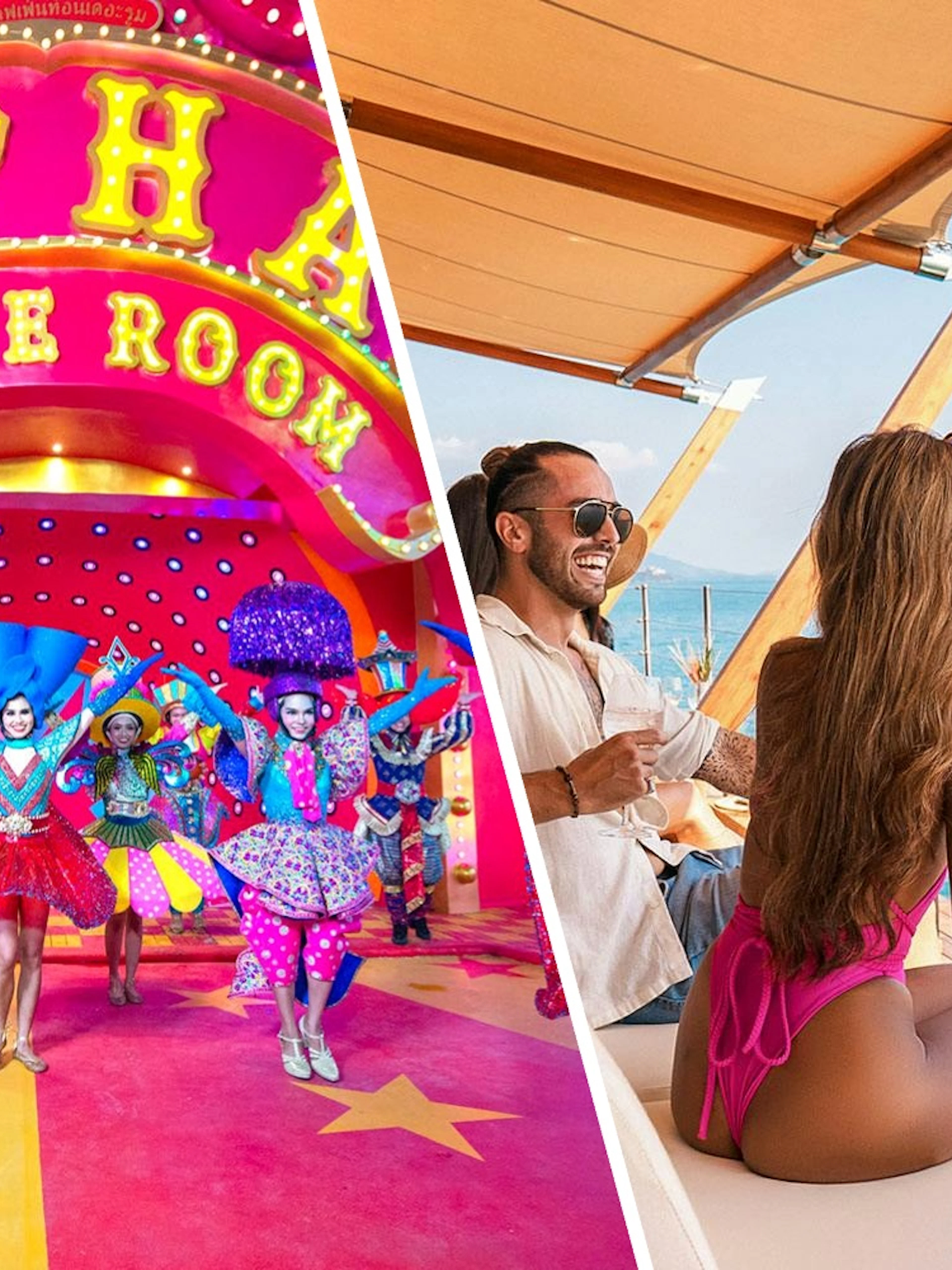 Performers in colorful costumes at Carnival Magic, Phuket, Thailand.