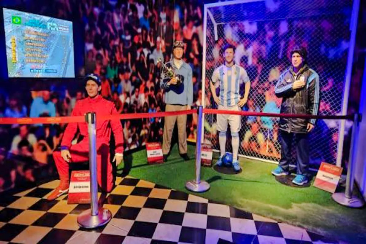 Wax figures of sports celebrities in themed sets at Foz do Iguaçu Wax Museum, Brazil.