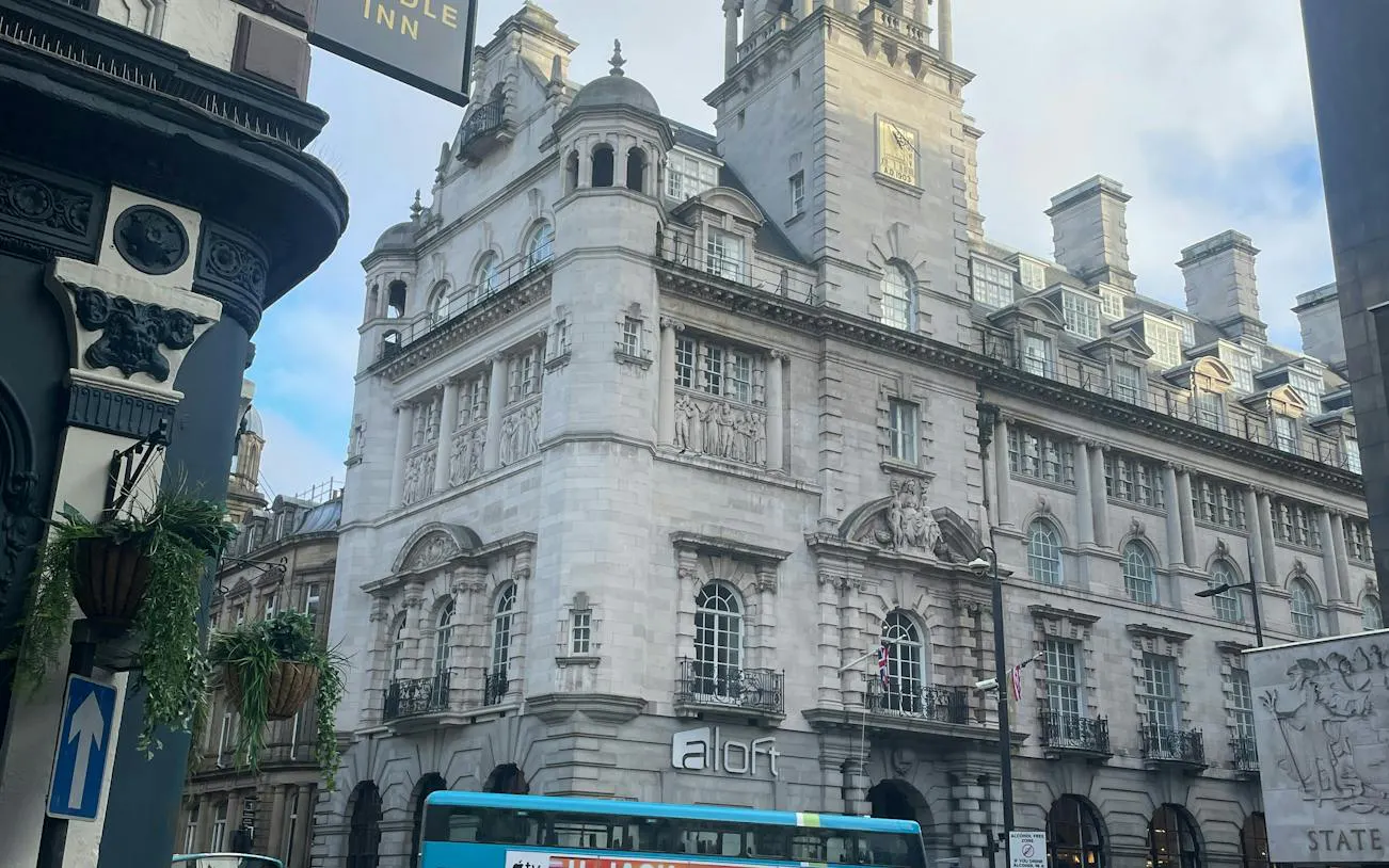 Historic building in Liverpool city center, part of the Secret Society Detective Mystery game.