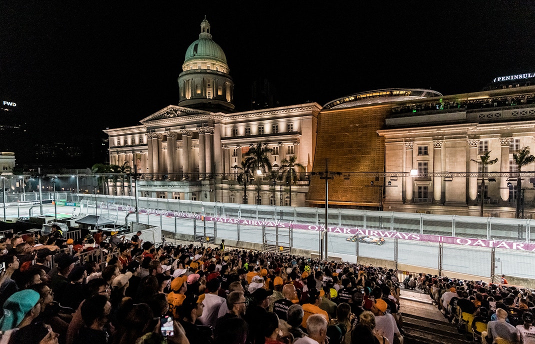 Spectators watching the race from The Padang Grandstand, F1 Singapore