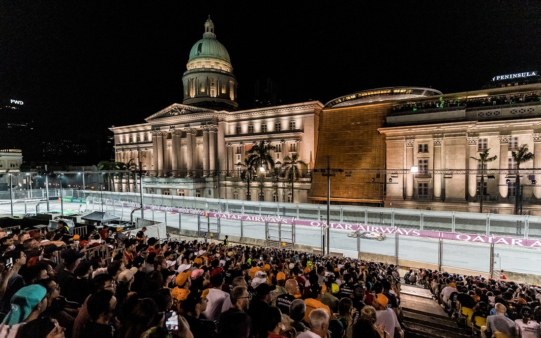 Spectators watching the race from The Padang Grandstand, F1 Singapore