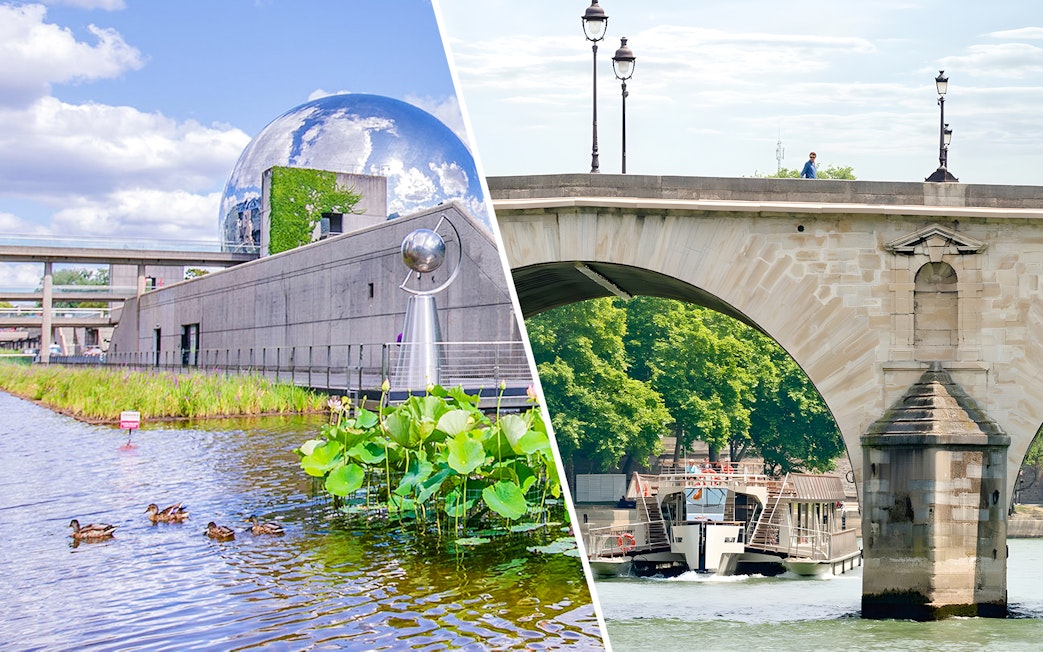 Exterior view of Science & Industry Museum with geodesic dome, Paris, France.
