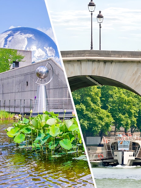 Exterior view of Science & Industry Museum with geodesic dome, Paris, France.