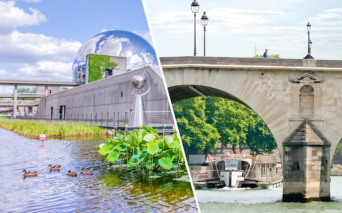 Exterior view of Science & Industry Museum with geodesic dome, Paris, France.