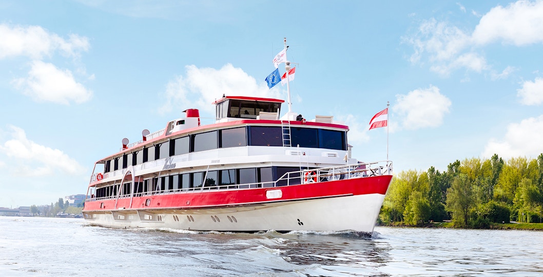 Cruise ship on the Danube River in Vienna, Austria.