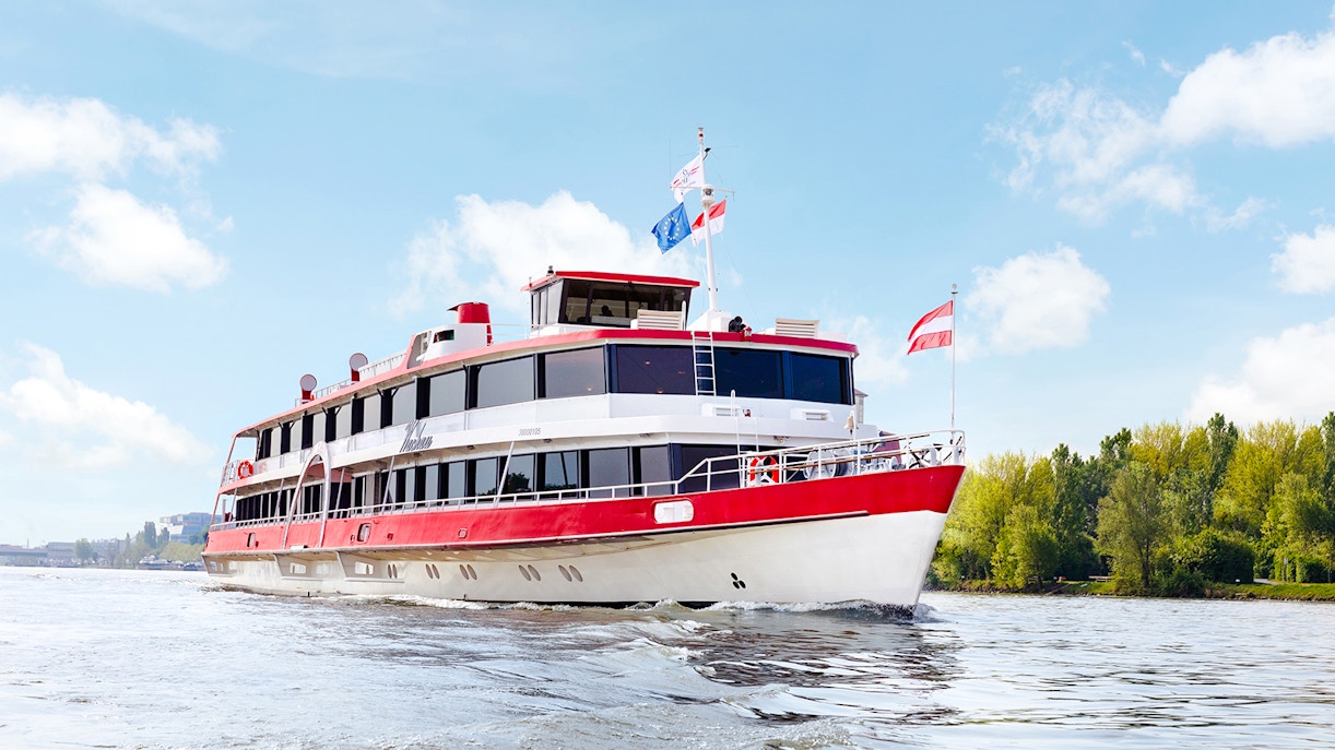 Cruise ship on the Danube River in Vienna, Austria.