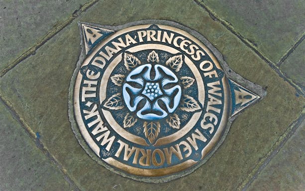 Diana Princess of Wales Memorial Walk plaque on pavement, London.
