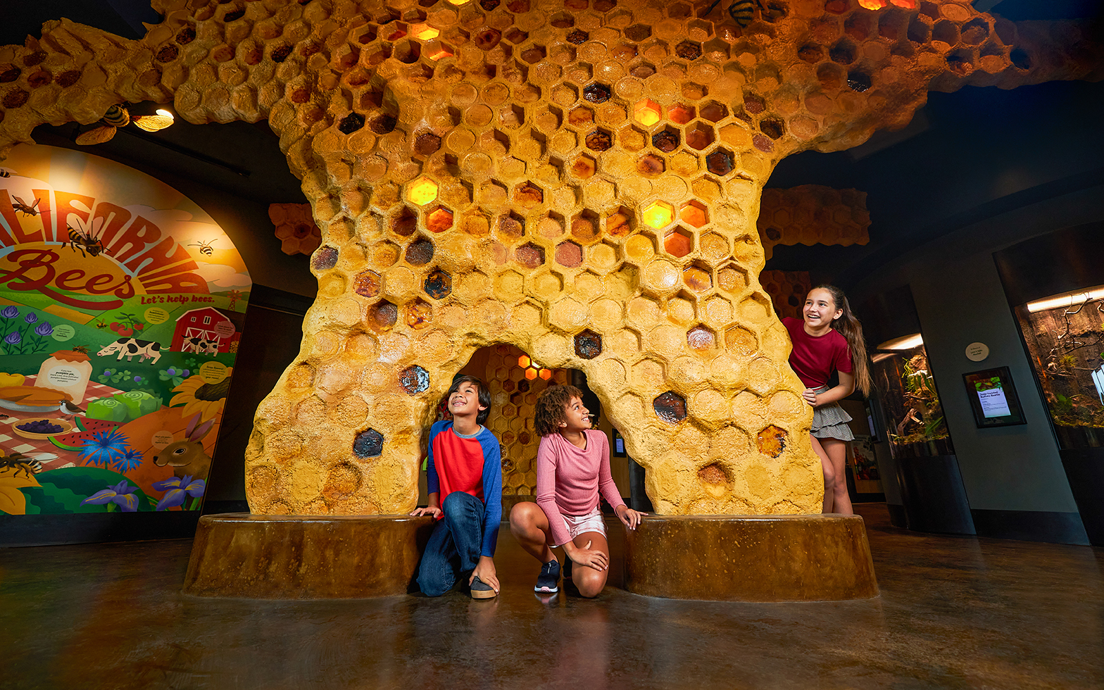 Kids exploring honeycomb exhibit at San Diego Zoo.