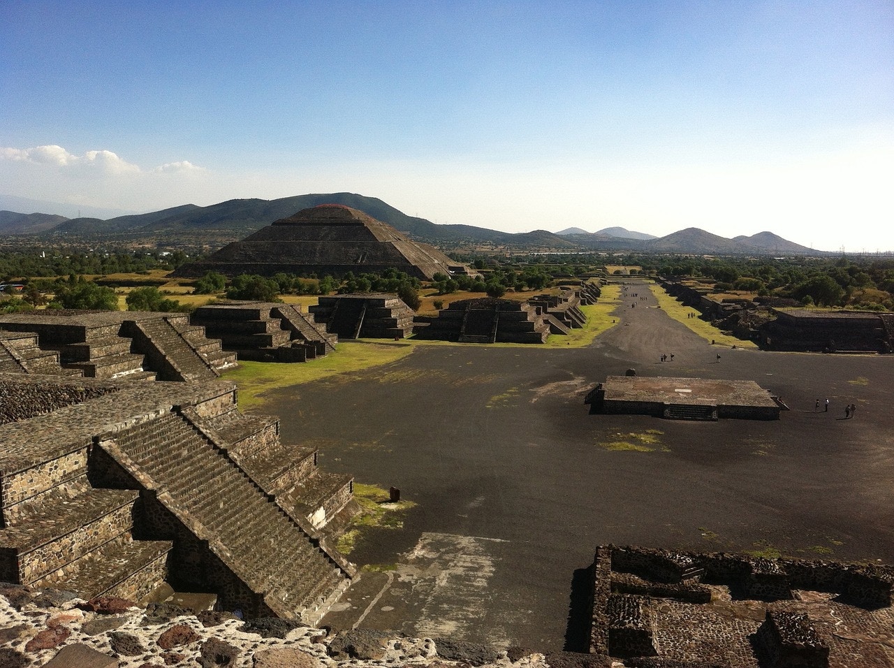 Teotihuacan Pyramids along Avenue of the Dead, Mexico, showcasing ancient Mesoamerican architecture.