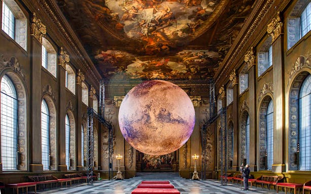 The Old Royal Naval College Painted Hall with large globe installation.