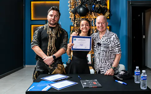 Participants receiving certificates at Poligon Istanbul shooting range, Istanbul.