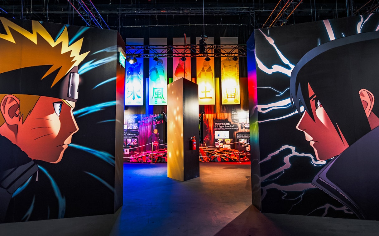 Anime-themed exhibit at Universal Studios Singapore featuring character murals.