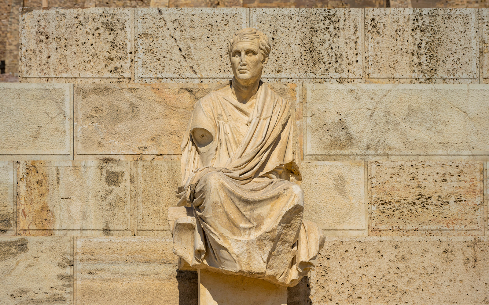 Statue of Menander at the Theatre of Dionysus in Athens, Greece.