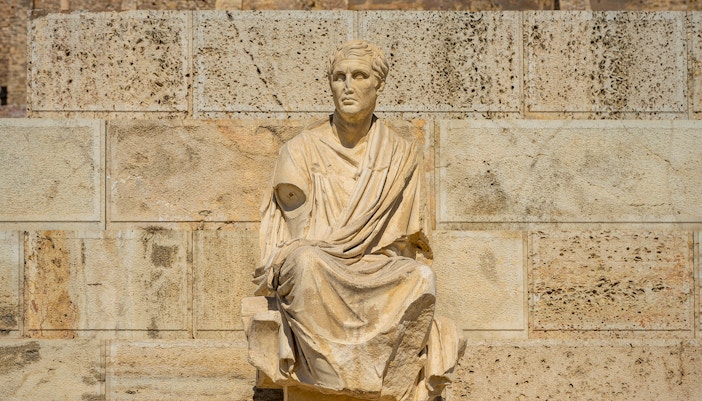 Statue of Menander at the Theatre of Dionysus in Athens, Greece.