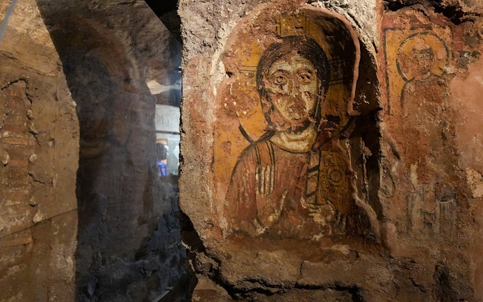 Fresco of a religious figure at the Capuchin Crypt, Rome.