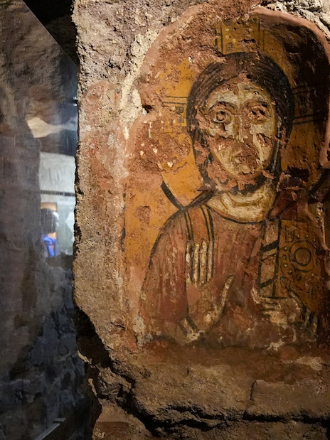 Fresco of a religious figure at the Capuchin Crypt, Rome.