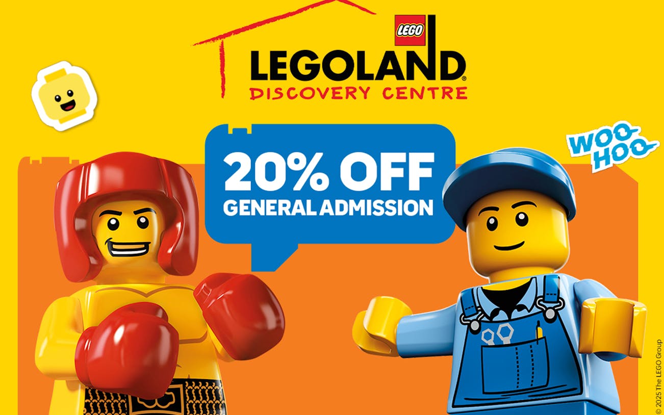 LEGOLAND Discovery Centre promo with 20% off general admission offer.