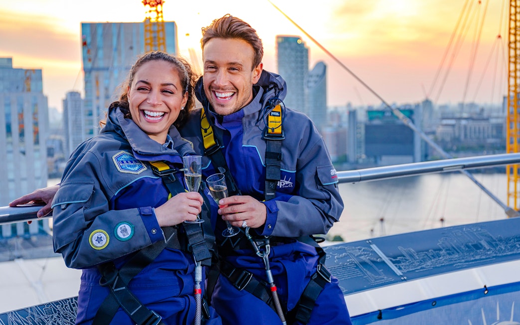 Guests enjoying drinks on the Up at the O2 Celebration Climb in London.