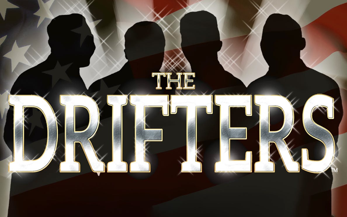 The Drifters logo with silhouetted figures and American flag background.