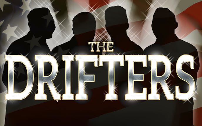 The Drifters logo with silhouetted figures and American flag background.
