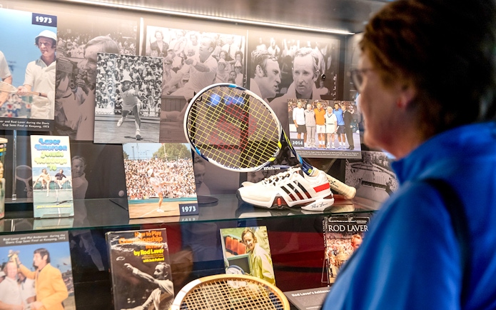 Tennis memorabilia display at Melbourne Cricket Ground tour.