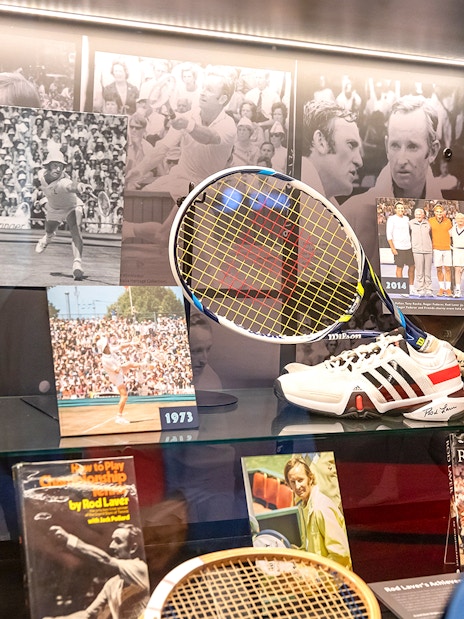 Tennis memorabilia display at Melbourne Cricket Ground tour.