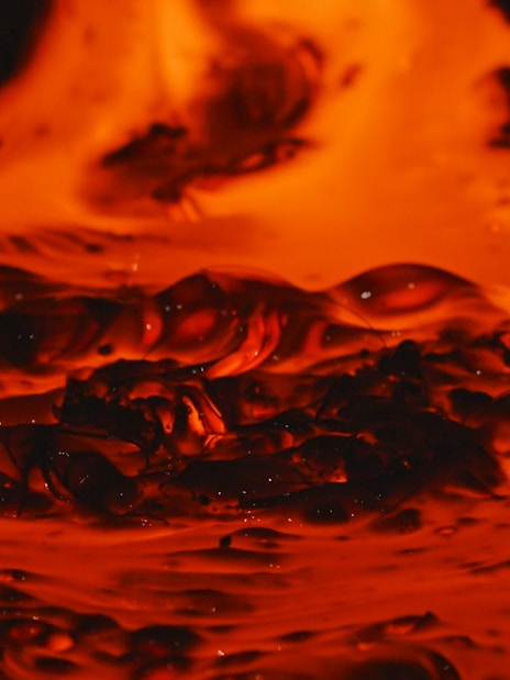 Molten lava flowing during the Lava Show in Reykjavik.