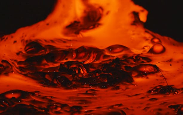 Molten lava flowing during the Lava Show in Reykjavik.